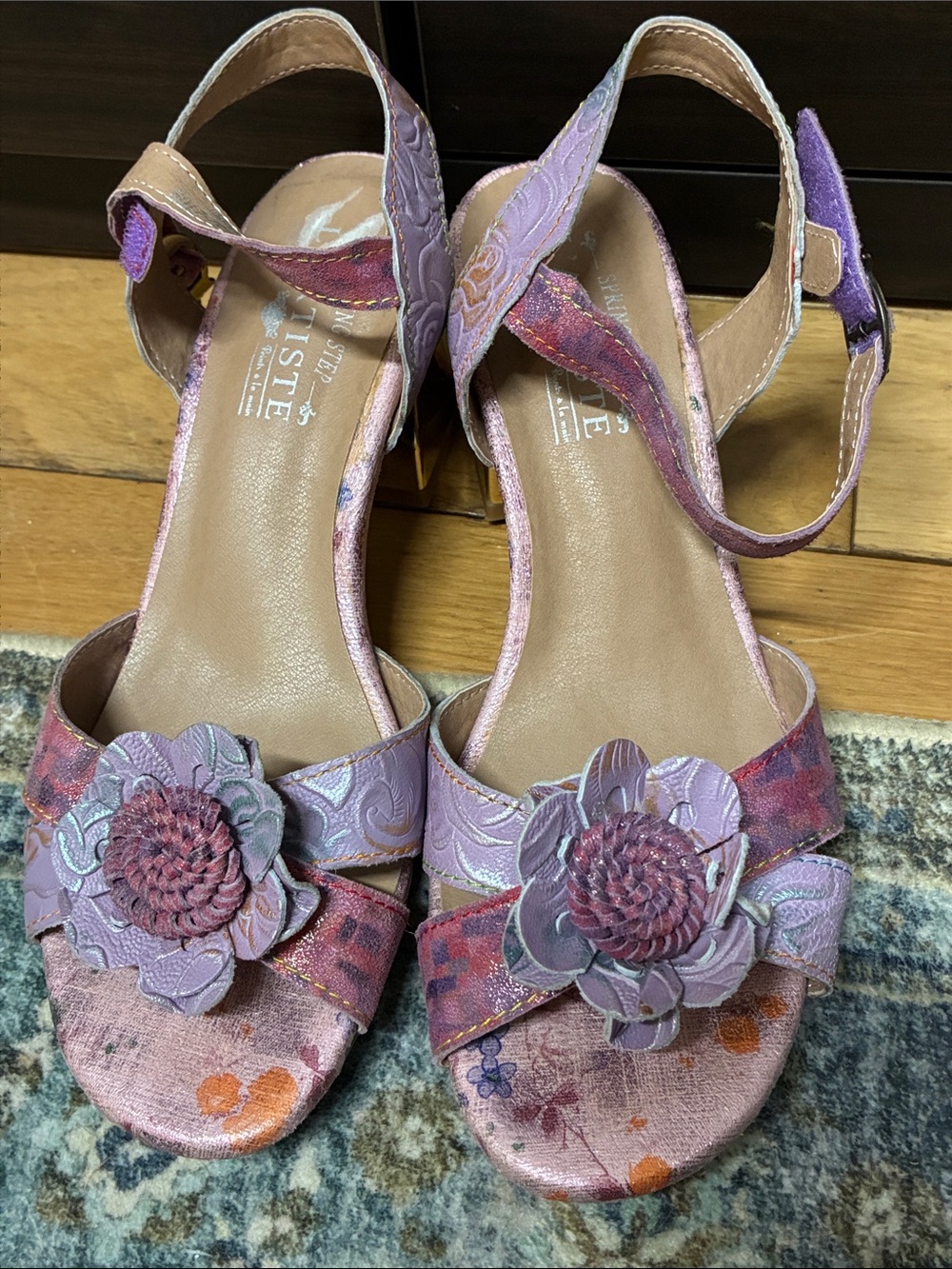 Spring Step L’Artiste Artistic Lavender Floral Open-Toe Sandals